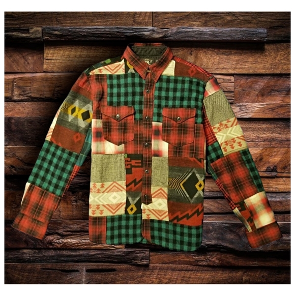 DOUBLE RL RALPH LAUREN RRL 100% WOOL PATCHWORK SHIRT- MEN'S SIZE MEDIUM